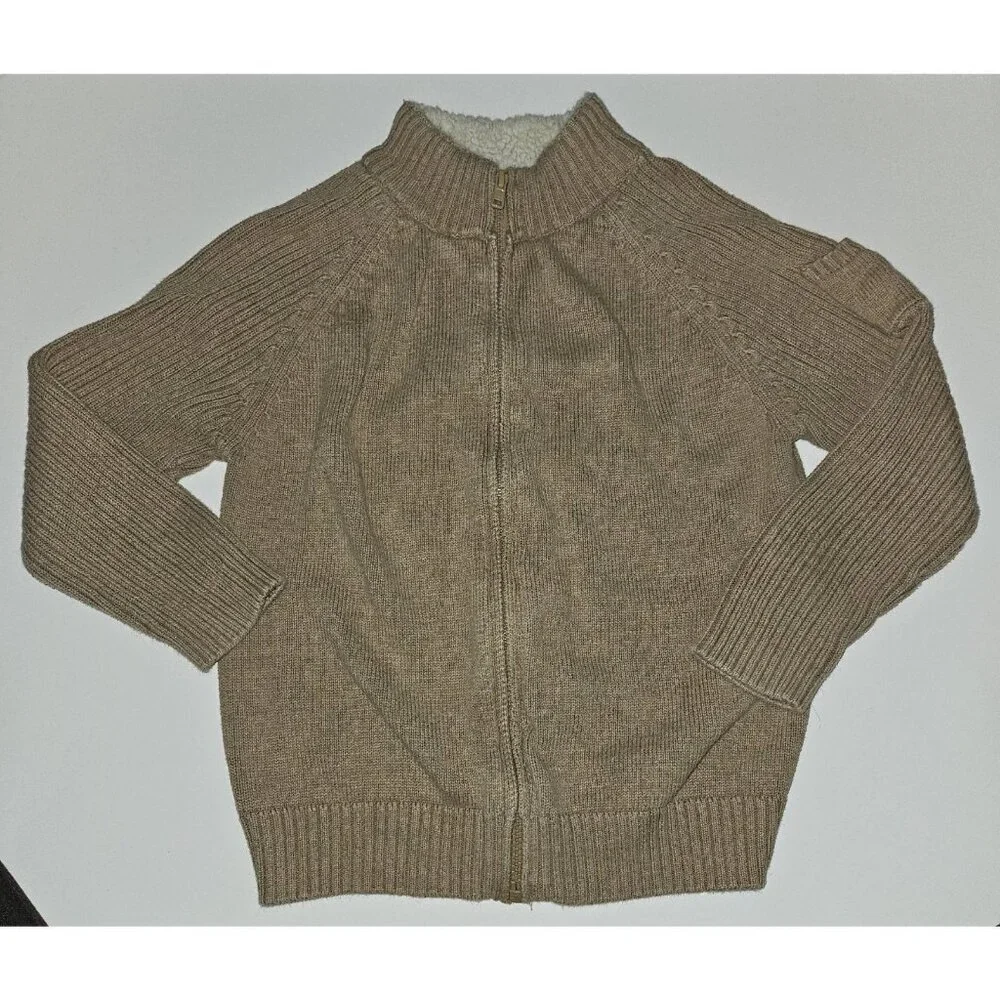 Gymboree Brown Full Zip Knit Sweater Sherpa Collar Boys XS (fading)